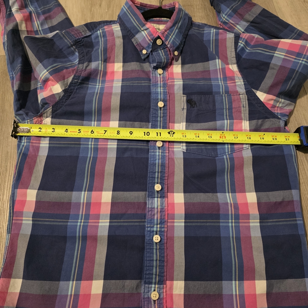 Abercrombie & Fitch Plaid Button-Up Shirt Blue Pink XL Muscle Fit - Picture 5 of 9